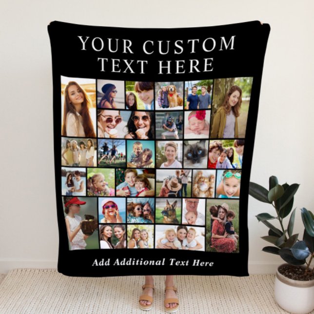 Custom 30 Photo Collage Black Fleece Blanket (Creator Uploaded)