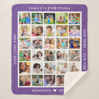 Custom 30 Photo Collage Family Quotes Name Purple Sherpa Blanket