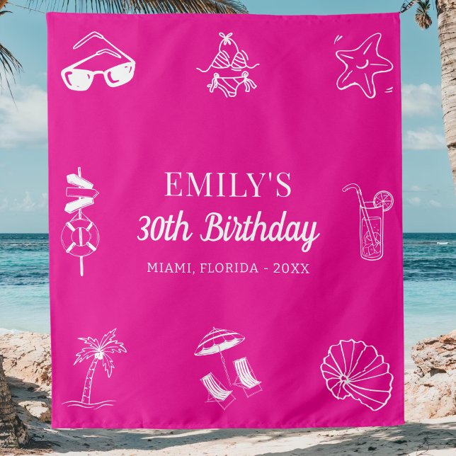 Custom 30th 40th 50th Beach Theme Birthday Party Tapestry (Creator Uploaded)