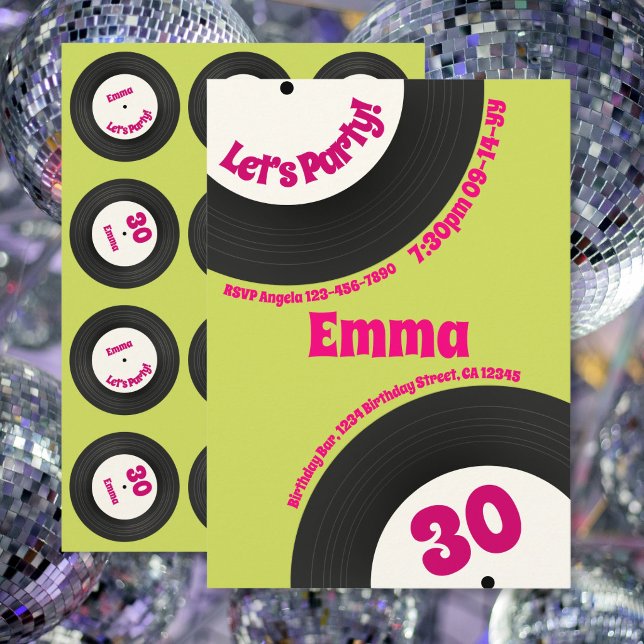 Custom 30th Birthday Colourful Retro Fun Record Invitation (Creator Uploaded)