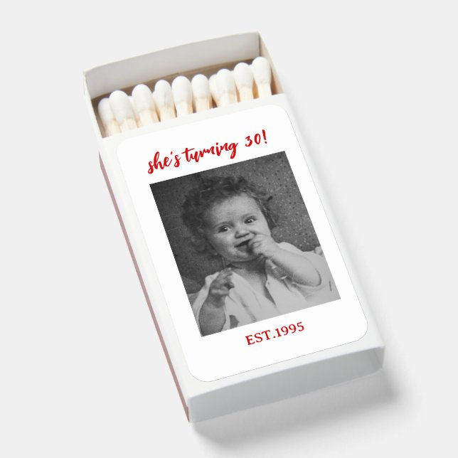 Custom 30th Birthday Matchboxes, Personalized  Matchboxes (Front Open)
