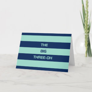 Custom 30th Birthday Mint Green and Navy Stripes Card