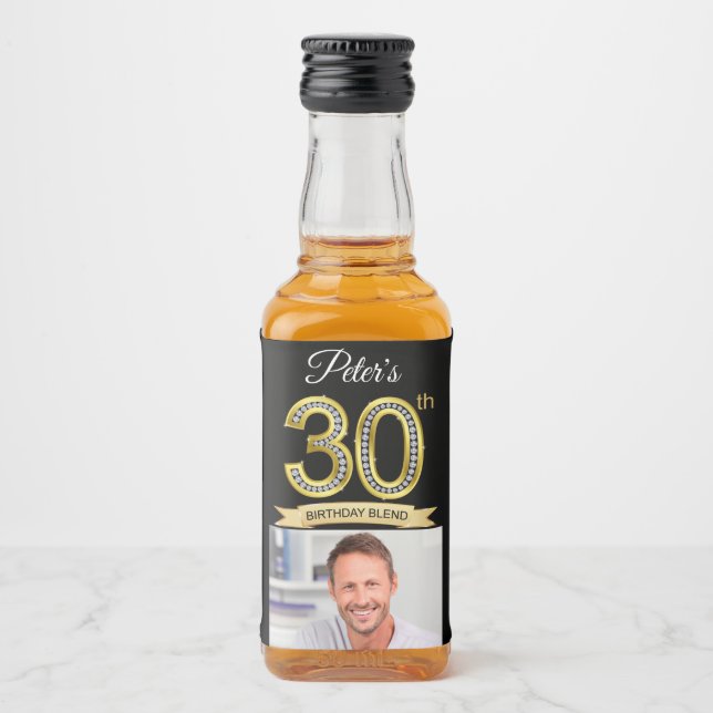 Custom 30th Birthday Party Mini Liquor Favor Label (Front)