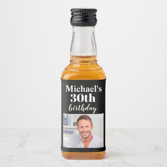 Custom 30th Birthday Party Mini Liquor Favor Label (Front)