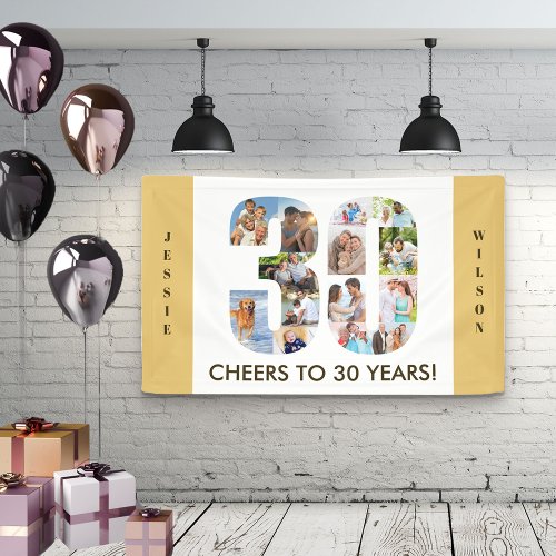Custom 30th Birthday Party Neutral Photo Collage Banner