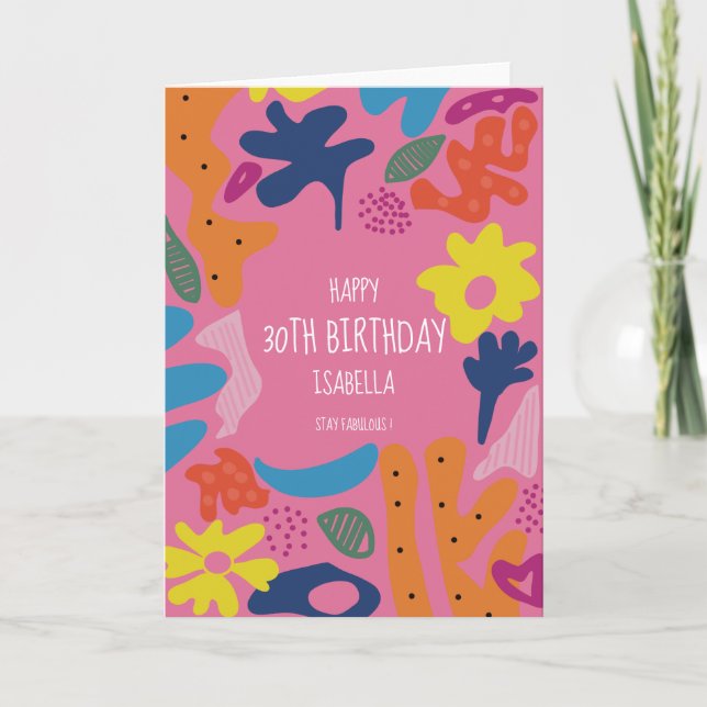 custom 30th birthday pink modern colorful card (Front)