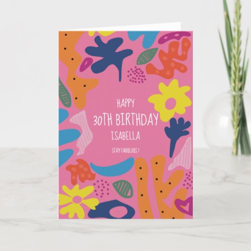 custom 30th birthday pink modern colorful card