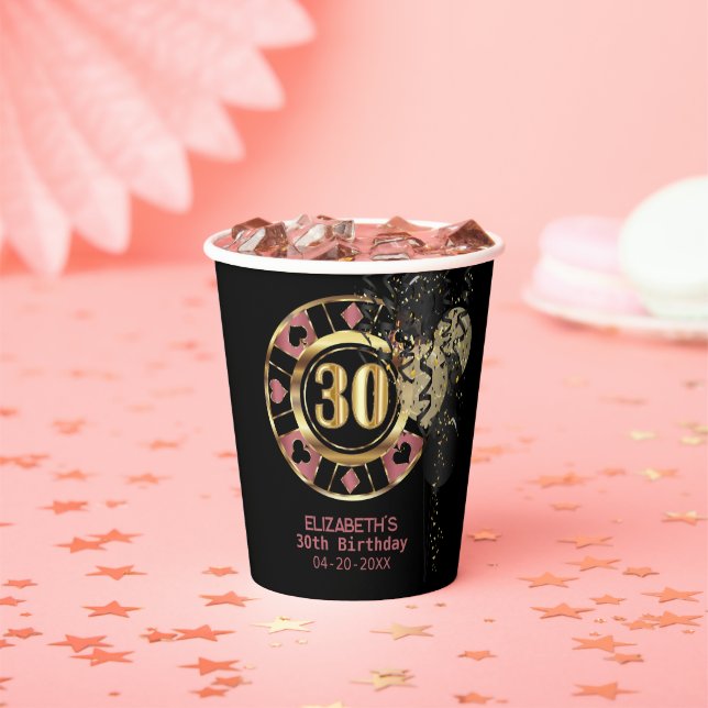 Custom 30th Birthday Vegas Style Paper Cups (Insitu)