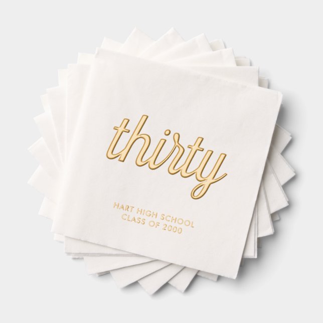 Custom 30th Reunion Modern Gold Foil Napkins (Insitu (Stacked))