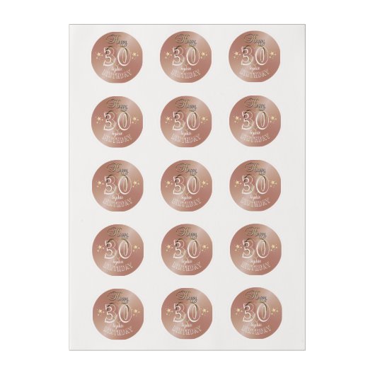 Custom 30th Rose Gold Birthday Cupcake Toppers Edible Frosting Rounds (Sheet)