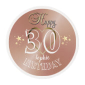 Custom 30th Rose Gold Birthday Cupcake Toppers Edible Frosting Rounds (Front)