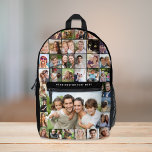 Custom 35 Photo Collage Black Printed Printed Backpack<br><div class="desc">A custom photo collage black backpack for that perfect gift. Personalize with 35 photos of family, pets, friends, travel, memories, events, your photography, etc. and add a line of text in simple white typography. The colors of the background and text can be changed by editing in the design tool. Corner...</div>