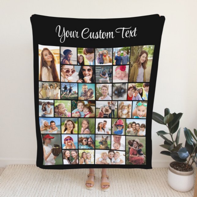 Custom 36 Photo Collage Black Fleece Blanket (Creator Uploaded)