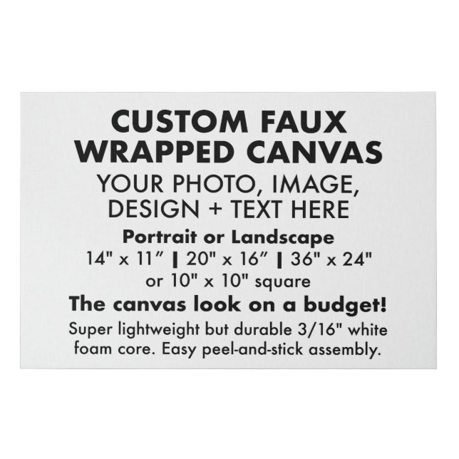 Custom 36" x 24" FAUX WRAPPED CANVAS PRINT Blank (Front)