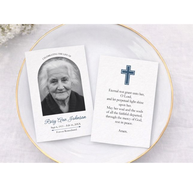 Custom 3.5" x 2.5" Funeral Photo Card with Cross  (Creator Uploaded)