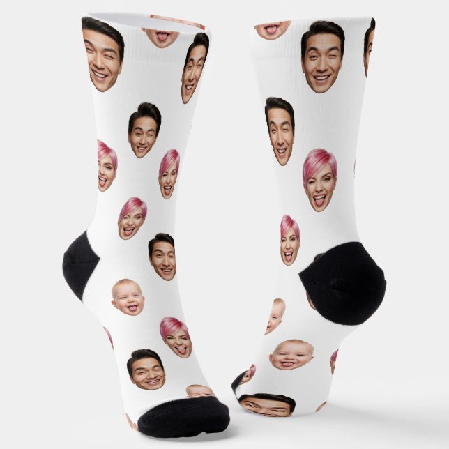 Custom 3 Face Photo – Funny Personalized Gift Socks (Angled)