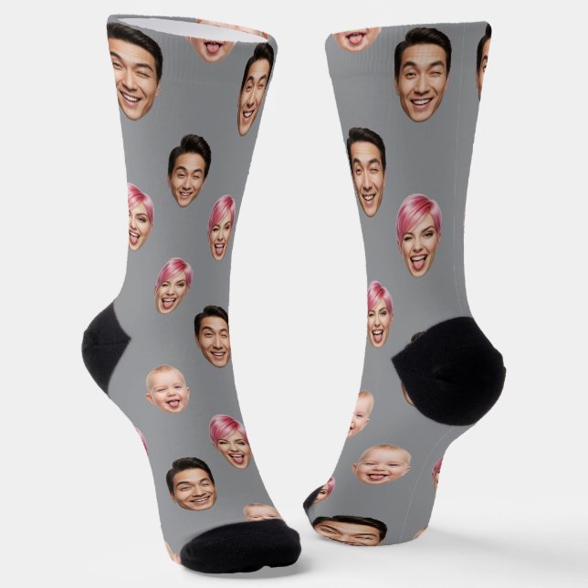 Custom 3 Face Photo – Funny Personalized Gift Socks (Angled)
