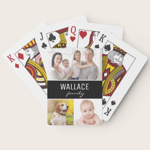 Custom 3 Family Photos Simple collage Poker Cards Custom 3 Family Photos Simple collage Poker Cards