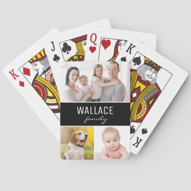 Custom 3 Family Photos Simple collage Poker Cards (Back)