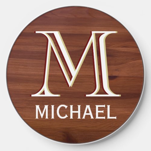 Custom 3 Layer Monogram First Name Wood Texture Wireless Charger