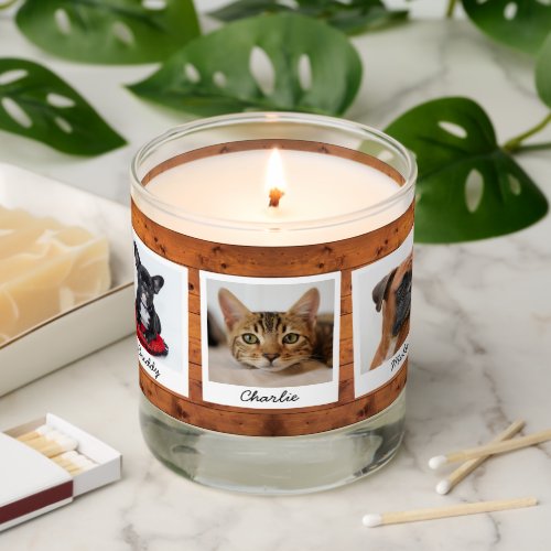 Custom 3 Pet Cat Dog Photo Rustic Wood Frame Scent Scented Candle