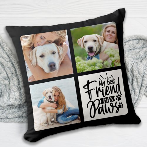 Custom 3 Pet Photo Collage Best Friend Dog Lover Throw Pillow