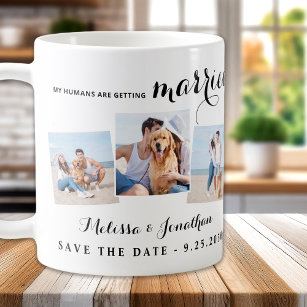 Custom 3 Pet Photo Dog Wedding Save The Date Coffee Mug