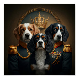 Custom 3 Pets Portrait: Royal Dog Portrait. Poster