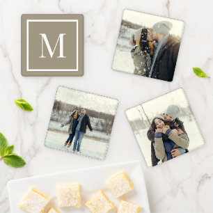 Custom 3 Photo and Monogram Editable Colors Coaster Set