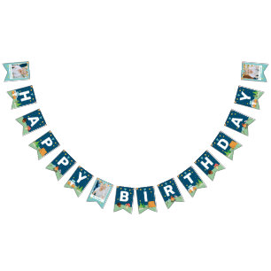 Custom 3 Photo Camping Birthday Camp Out Party Bunting Flags