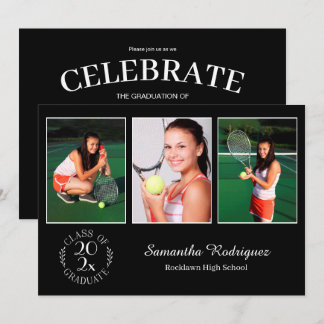 Custom 3 Photo Chic Emblem Black Graduation Party Invitation
