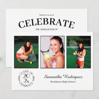 Custom 3 Photo Chic Emblem White Graduation Party Invitation