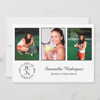 Custom 3 Photo Chic Emblem White Graduation Party Invitation