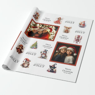 Custom 3 Photo Christmas Characters Wrapping Paper