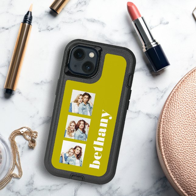 Custom 3-Photo Chunky Monogram Chartreuse Otterbox iPhone Case (Creator Uploaded)