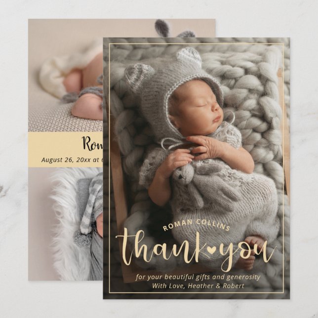 Custom 3 Photo Classy Thank You Birth Announcement (Front/Back)