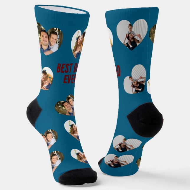 Custom 3 Photo Collage Best Dad Ever  Socks (Angled)