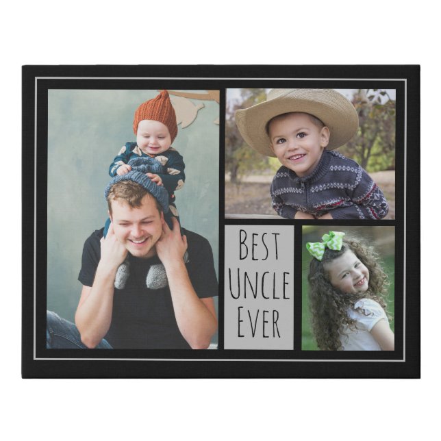 Custom 3 Photo Collage Best Uncle Ever    Faux Canvas Print (Front)