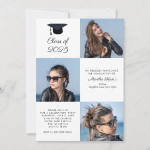 Custom 3 Photo Collage Class Graduation Invitation