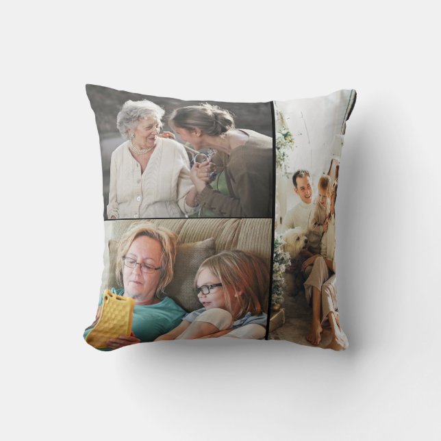 Custom 3 Photo Collage Family Throw Pillow (Front)
