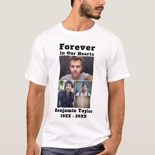 Custom 3 Photo Collage Forever In Our Hearts T_Shirt