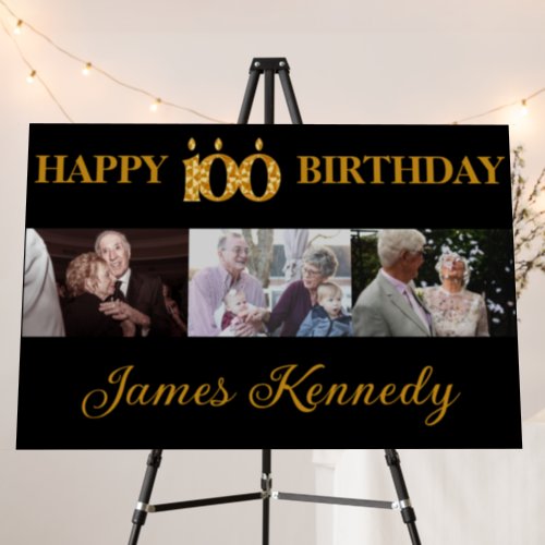 Custom 3 Photo Collage Happy 100th Birthday Party  Foam Board