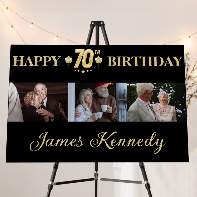 Custom 3 Photo Collage Happy 70th Birthday Party  Foam Board (In Situ (Stand))