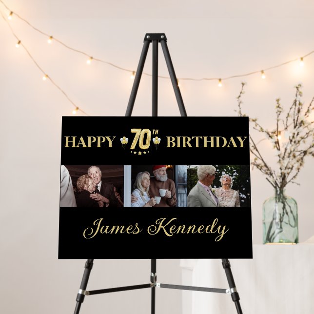 Custom 3 Photo Collage Happy 70th Birthday Party  Foam Board (In Situ (Stand))