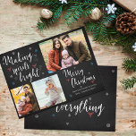 Custom 3 Photo Collage Making Spirits Bright Holiday Postcard<br><div class="desc">Custom 3 Photo Collage Making Spirits Bright Holiday Postcard . The Design has a blackboard background and space for 3 of your favorite pics. "MAKING SPIRITS BRIGHT " written in pretty script font on one side and Holiday wishes on the other side. Back of the card has " MERRY EVERYTHING...</div>