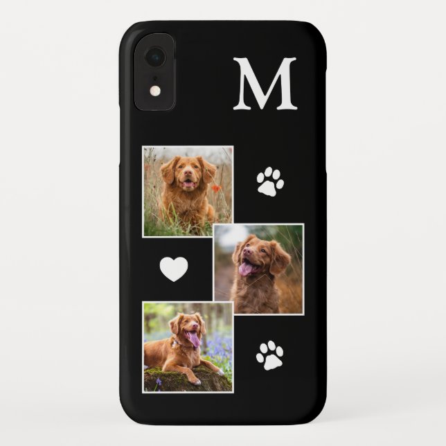 Custom 3 Photo Collage Modern Black Dog Case-Mate iPhone Case (Back)