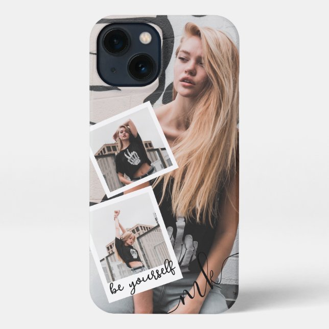 Custom 3 Photo Collage Monogram Name and Quote iPhone Case (Back)