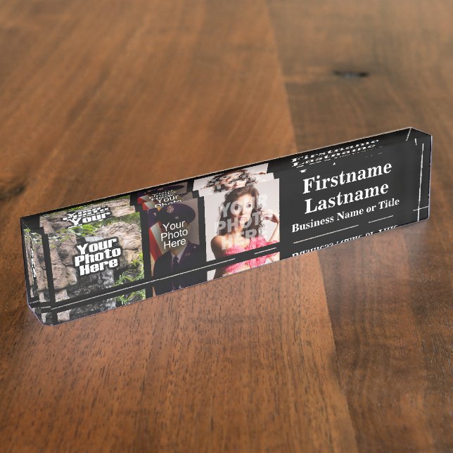 Custom 3 Photo Collage Name Acrylic Desk Block Name Plate (Side)