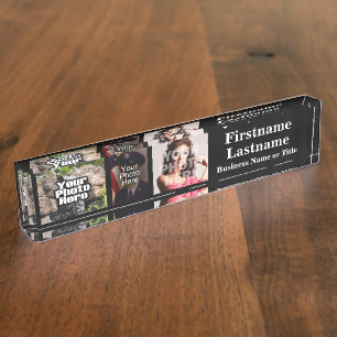 Custom 3 Photo Collage Name Acrylic Desk Block Plate