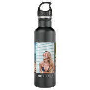 Custom 3 Photo Collage & Name Stainless Steel Water Bottle at Zazzle